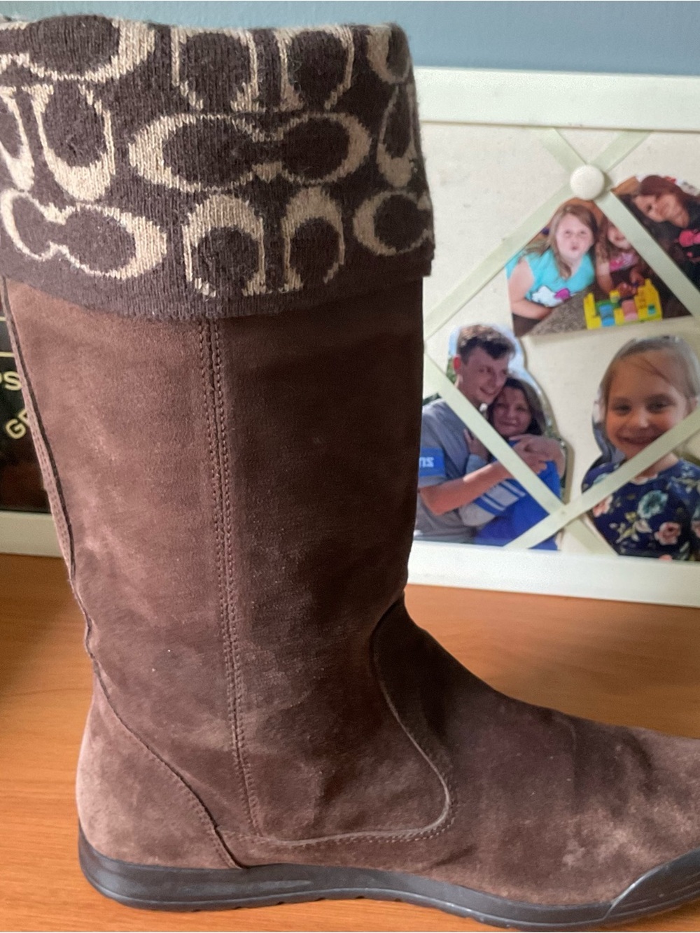 Coach Kids Brown Suede Boot with Logo Cuff